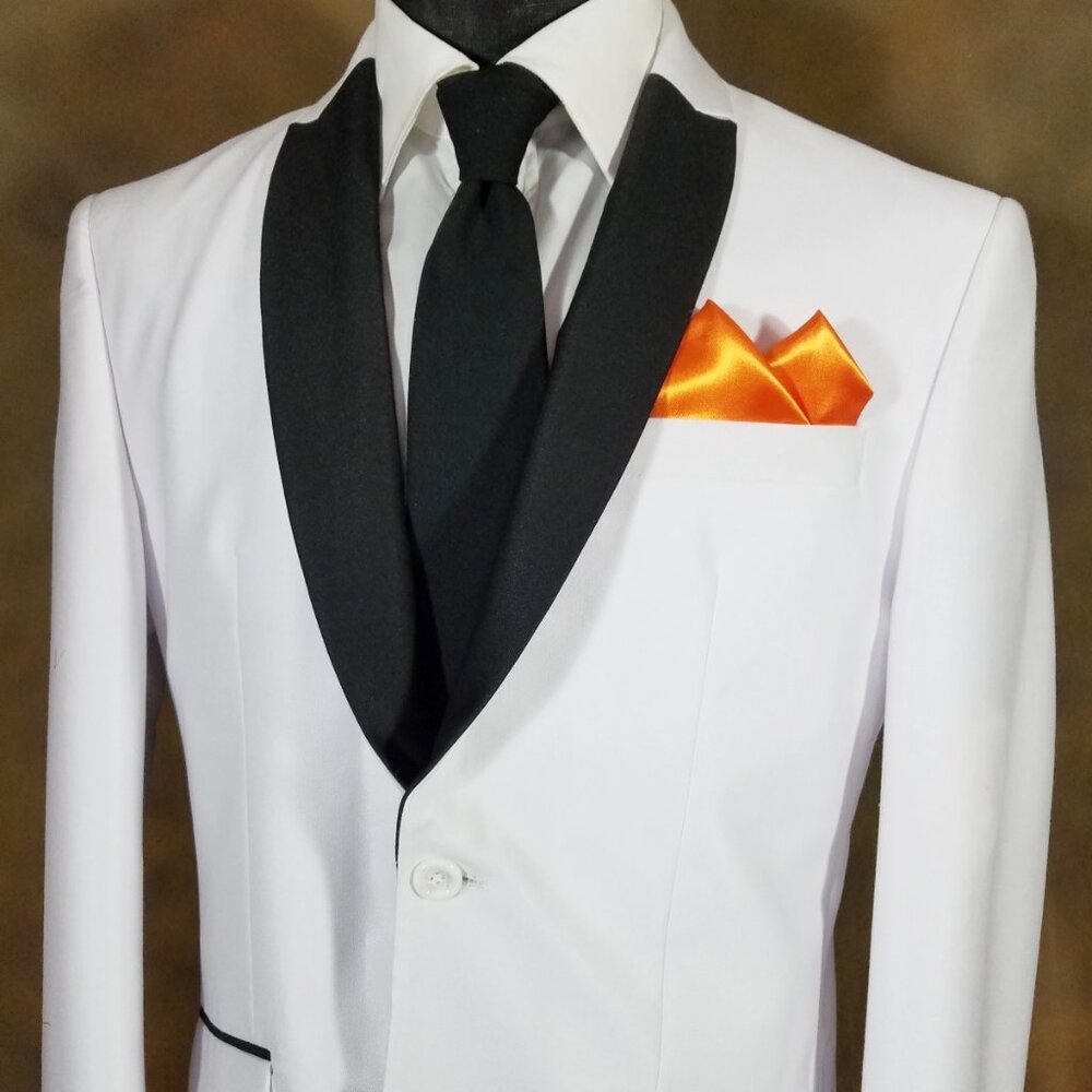 New - Men's 2 PT. Orange Satin Pre-Folded Pocket Square Insert